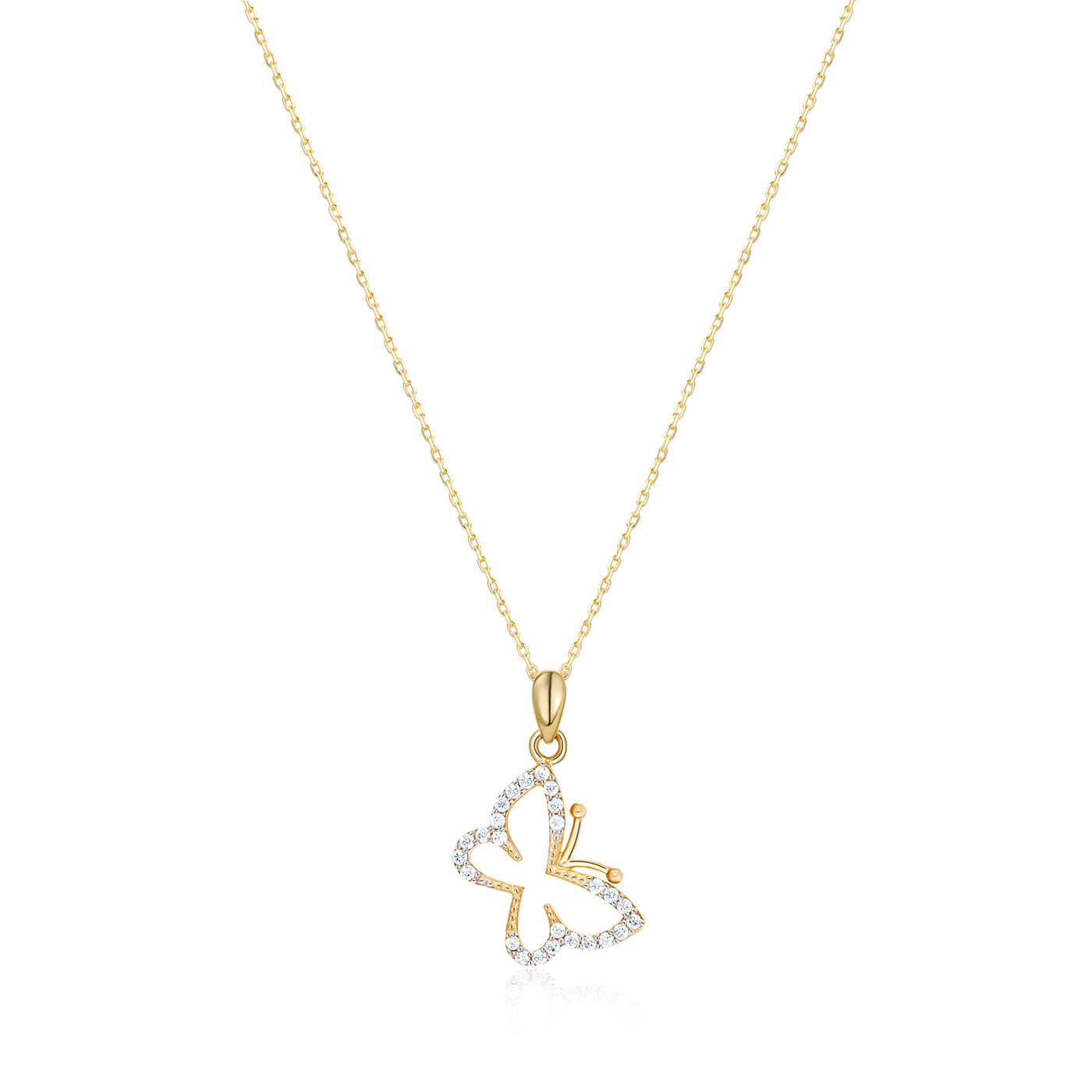 Butterfly with Diamond Necklace 14k 8k Gold or Silver