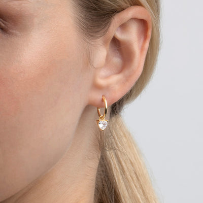 Gold Dangle Drop HEart Stone Earrings