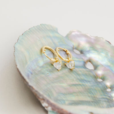 Gold Dangle Drop HEart Stone Earrings