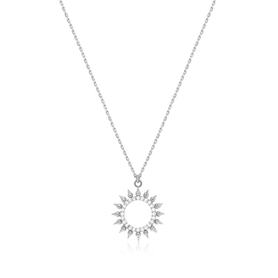 Round Sun Star with CZ Diamonds Necklace