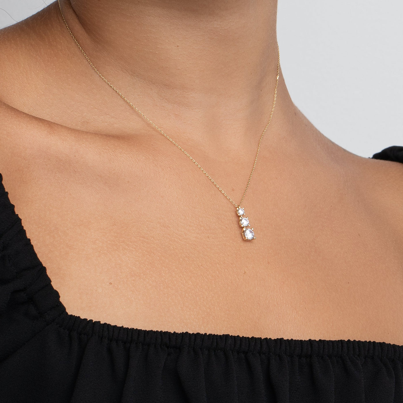 Three Stone Solitaire Charm Necklace