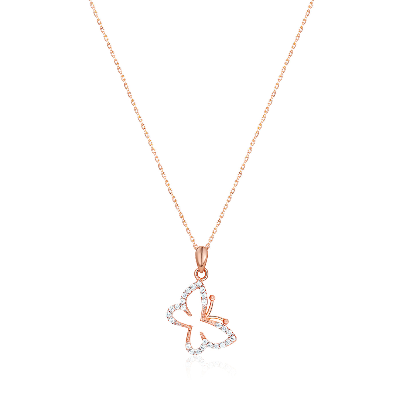 Butterfly Necklace with CZ Diamonds 14K 8K and Silver