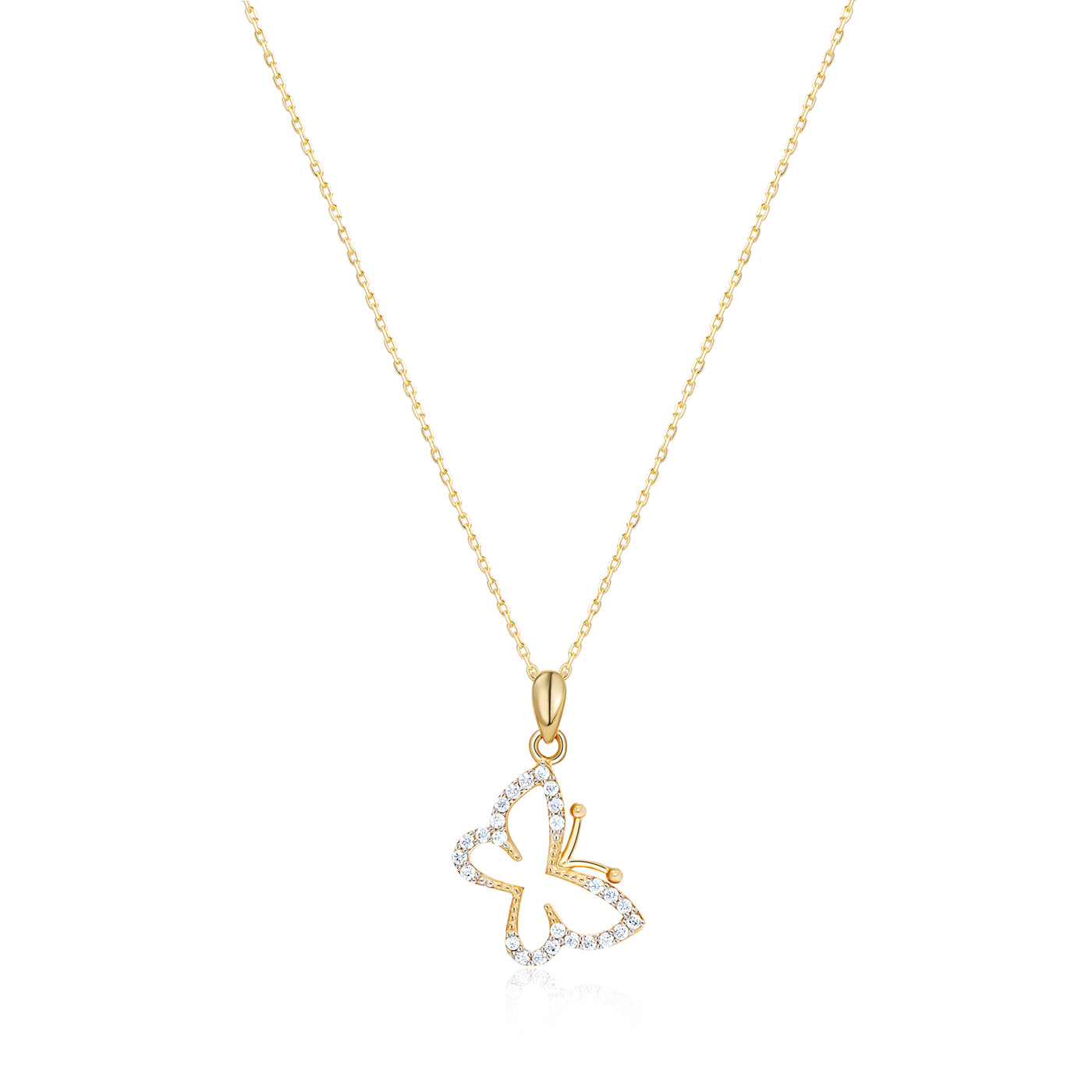 Butterfly Necklace with CZ Diamonds 14K 8K and Silver