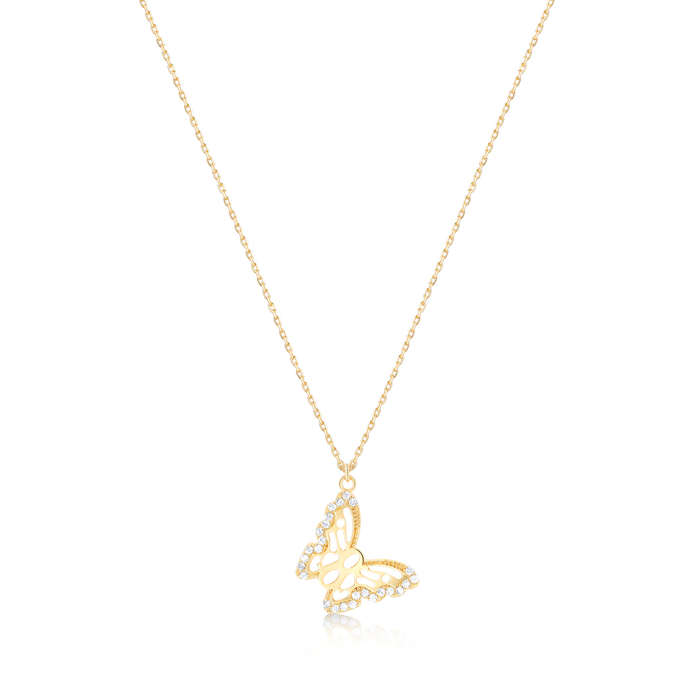 Butterfly Necklace with Cz Diamonds 14k 8k and Silver
