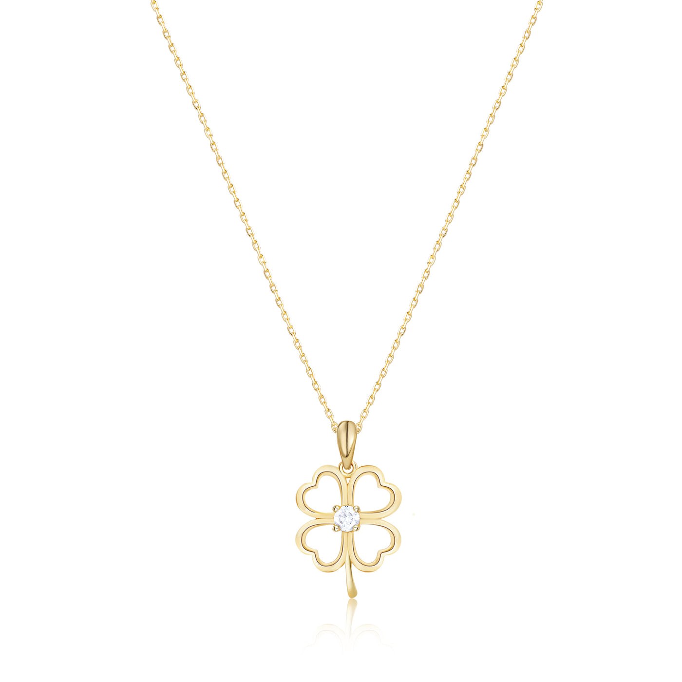 Clover Hearts with Diamond Necklace 14K 8K Gold or Silver