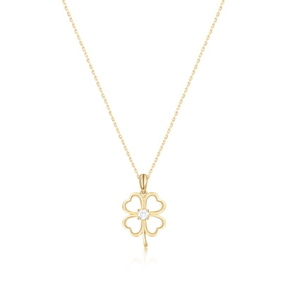 Clover Hearts with Diamond Necklace 14K 8K Gold or Silver