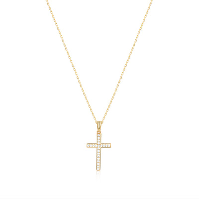 Cross Diamond Necklace 14k 8k Gold or Silver