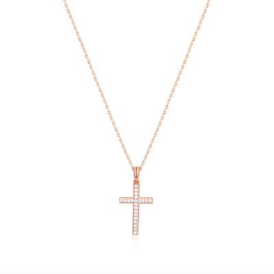 Cross Diamond Necklace 14k 8k Gold or Silver