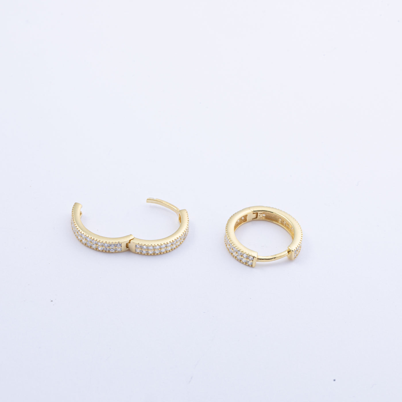 Double Pave Gold Hoops Earrings