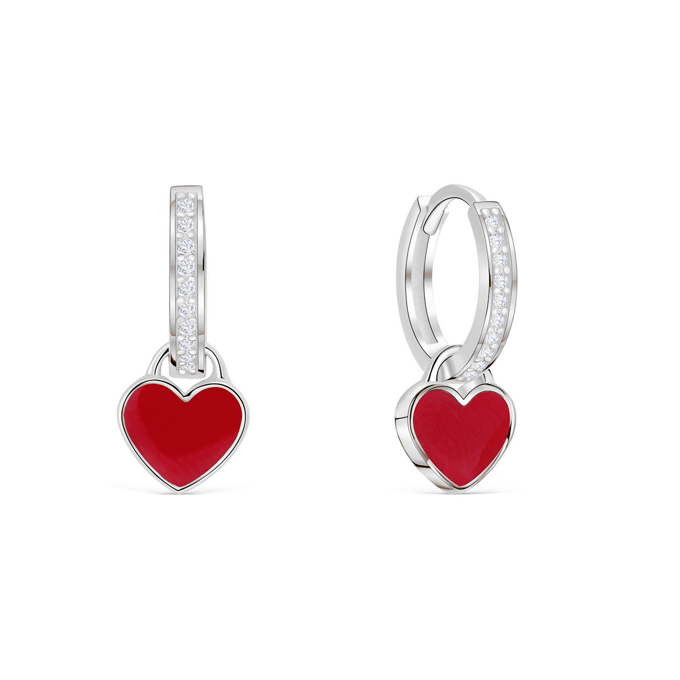 Heart Dangle Pave Hoop Earrings