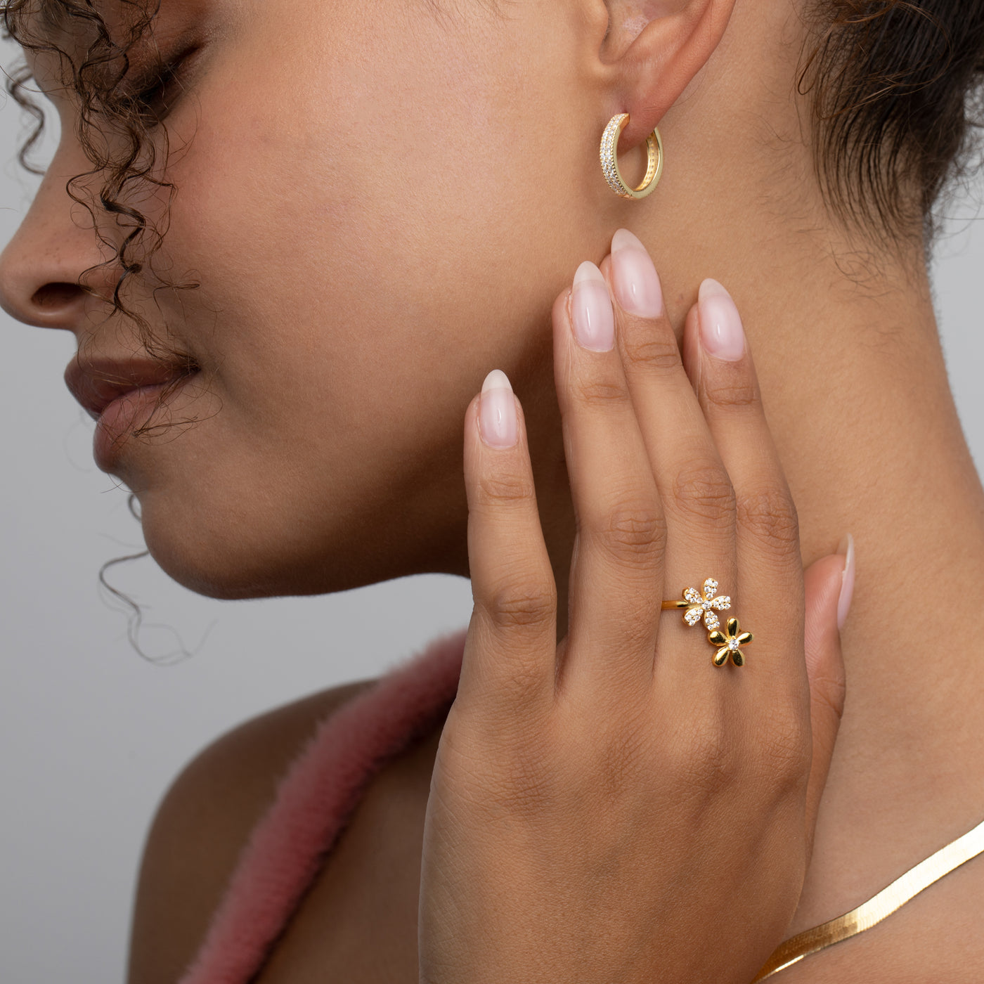 Double Pave Gold Hoops Earrings