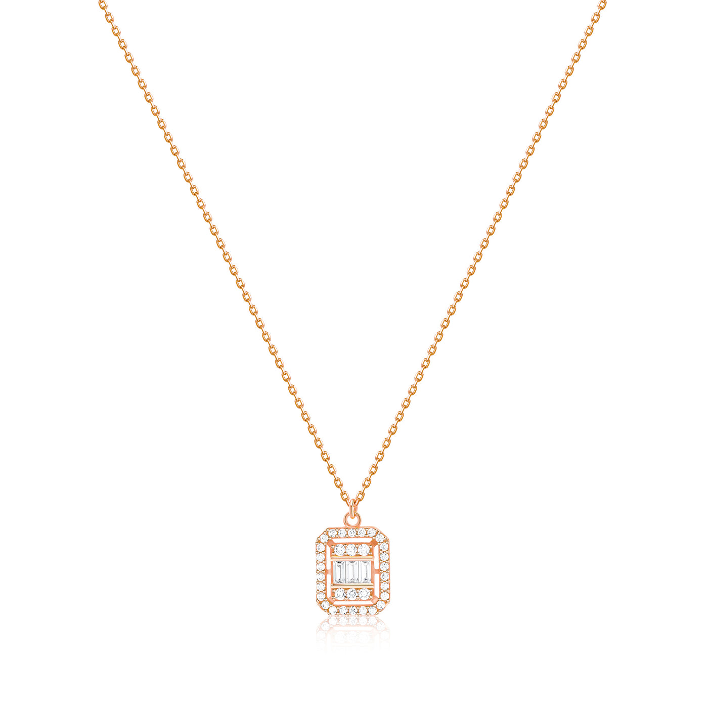 Baguette Cut Pave Dainty Necklace with CZ Diamonds