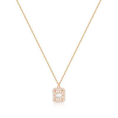 Baguette Cut Pave Dainty Necklace with CZ Diamonds