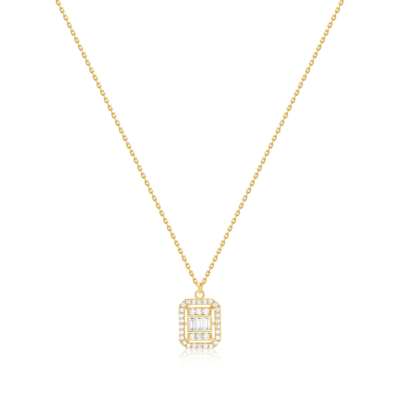 Baguette Cut Pave Dainty Necklace with CZ Diamonds