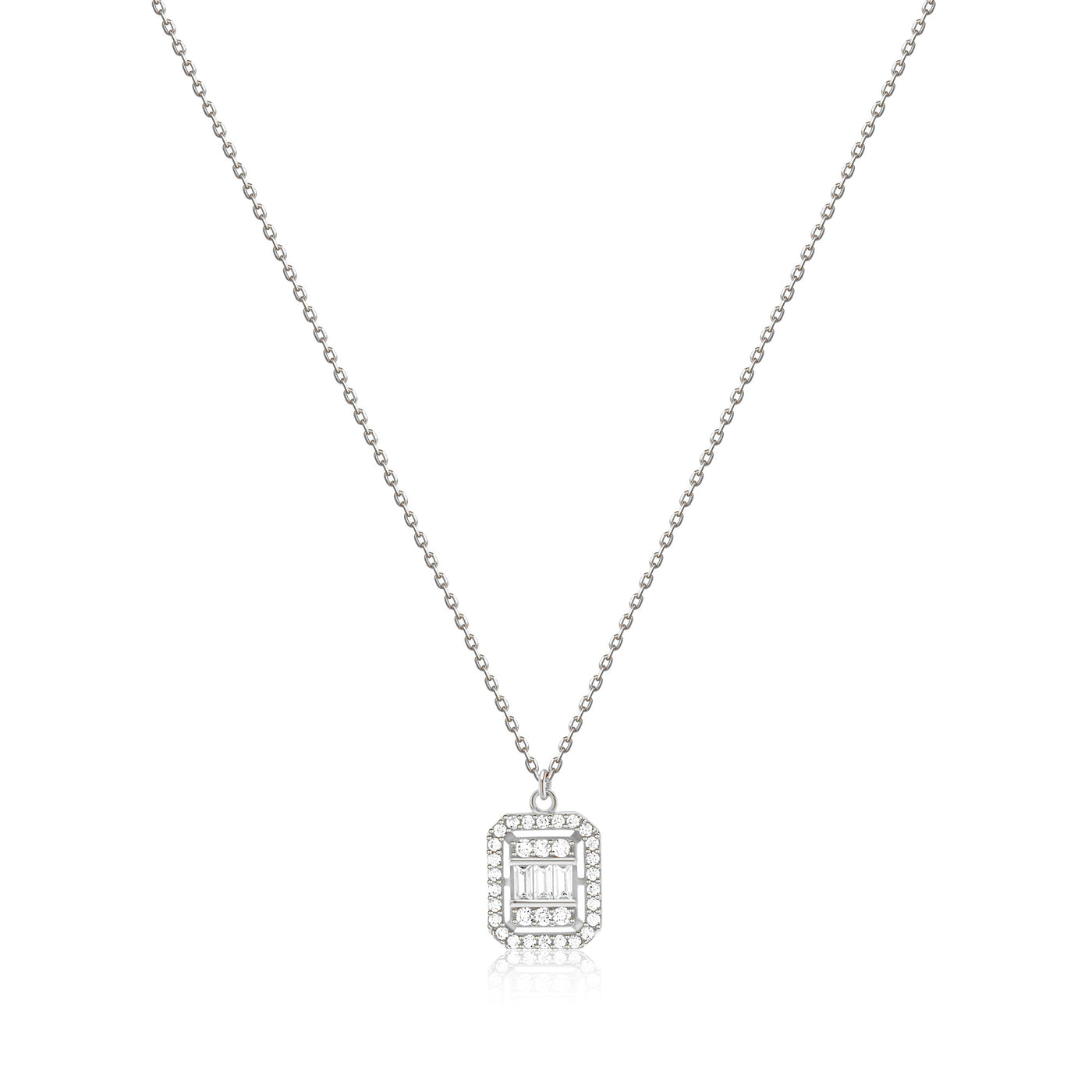 Baguette Cut Pave Dainty Necklace with CZ Diamonds