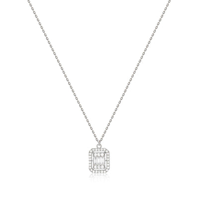 Baguette Cut Pave Dainty Necklace with CZ Diamonds