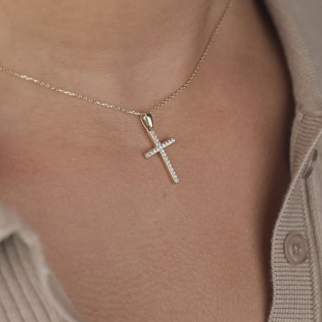 Cross Diamond Necklace 14k 8k Gold or Silver