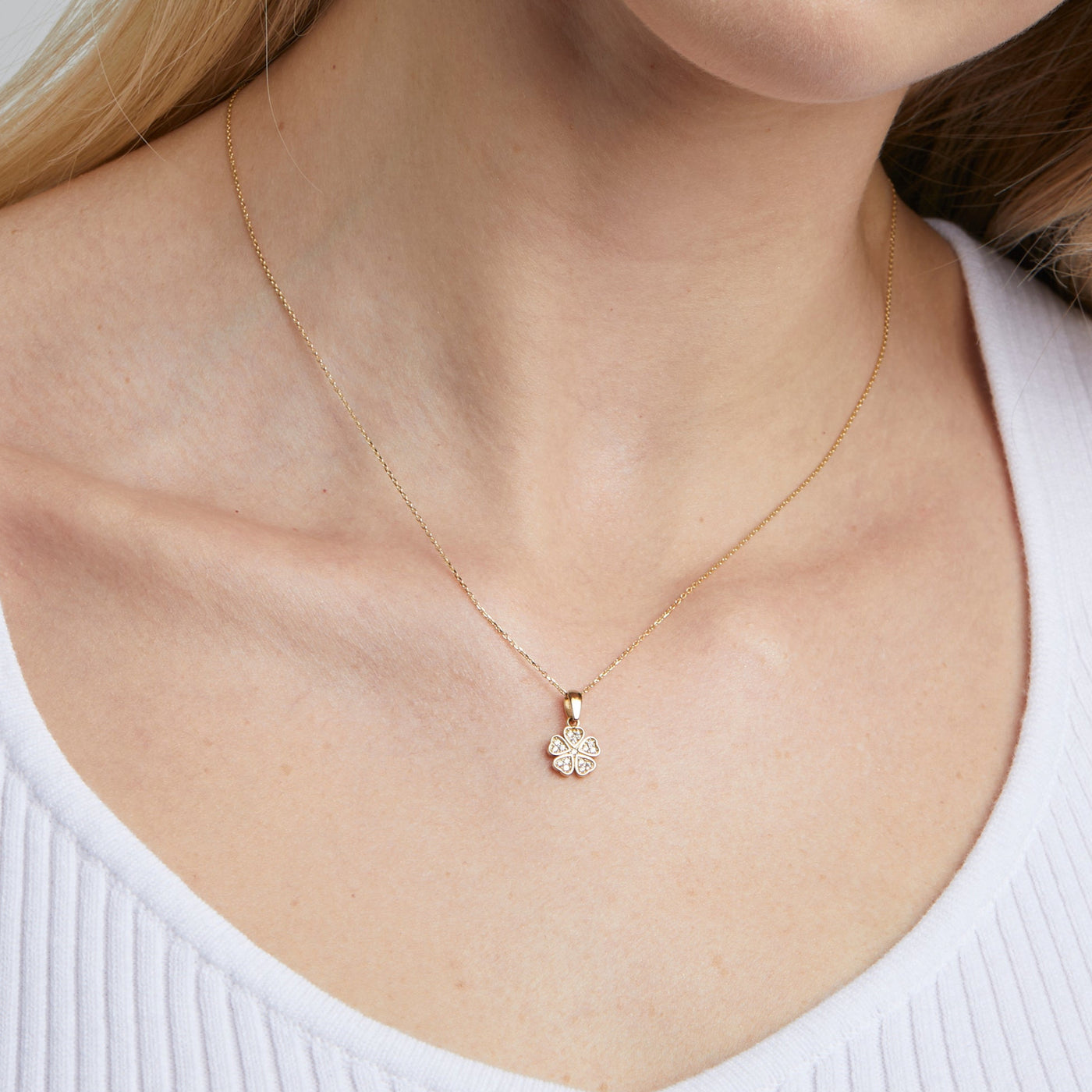 Clover with Diamonds Necklace 14k Gold or Silver