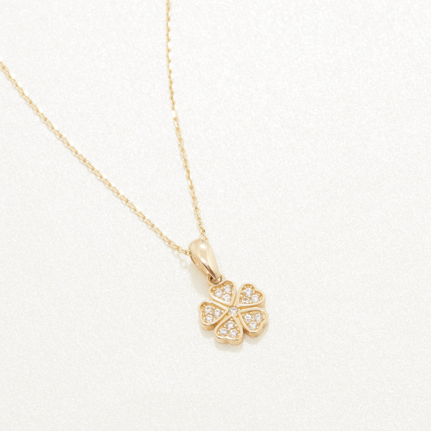 Clover with Diamonds Necklace 14k Gold or Silver