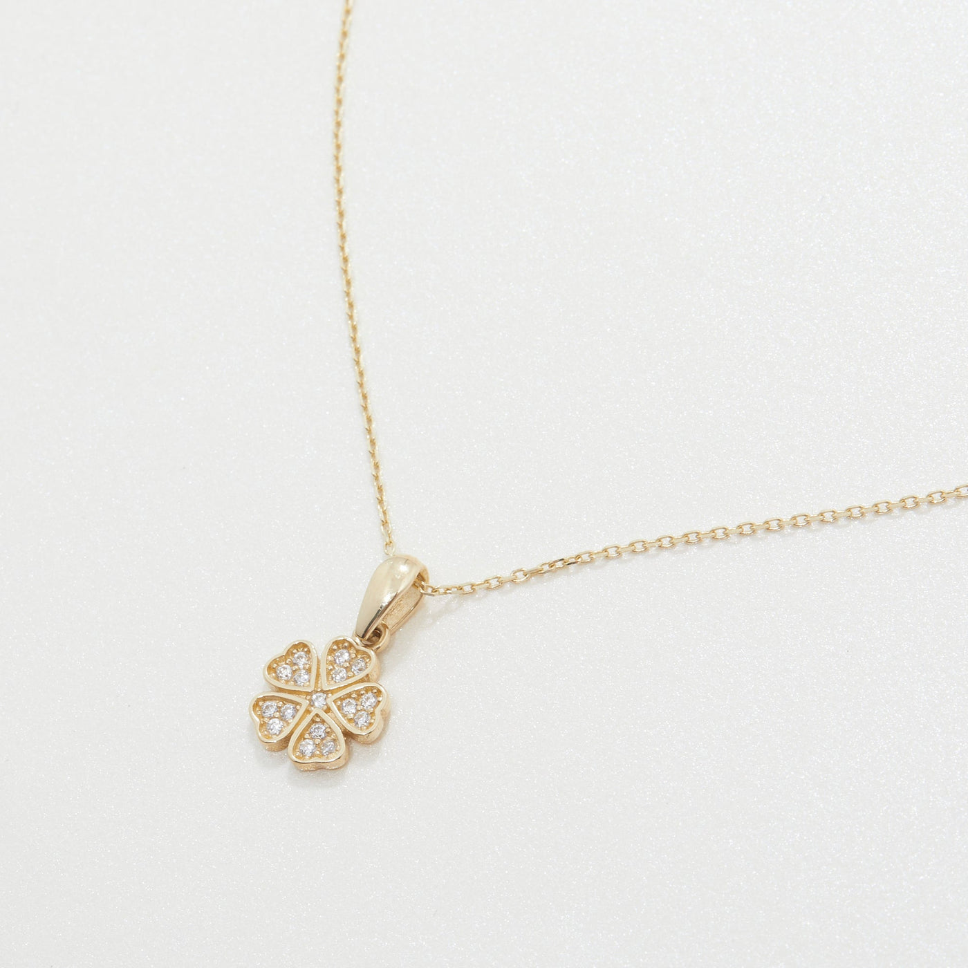 Clover with Diamonds Necklace 14k Gold or Silver