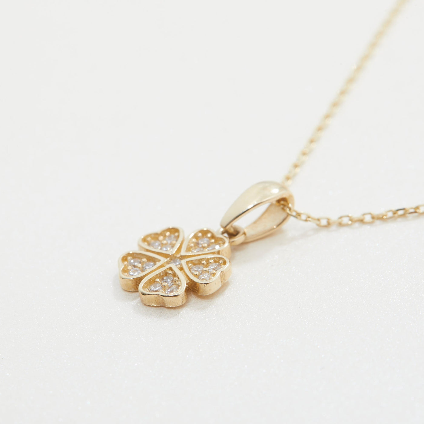 Clover with Diamonds Necklace 14k Gold or Silver